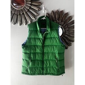 Lands End Womens Green Goose Down Puffer Vest Size L 14-16 Full Zip